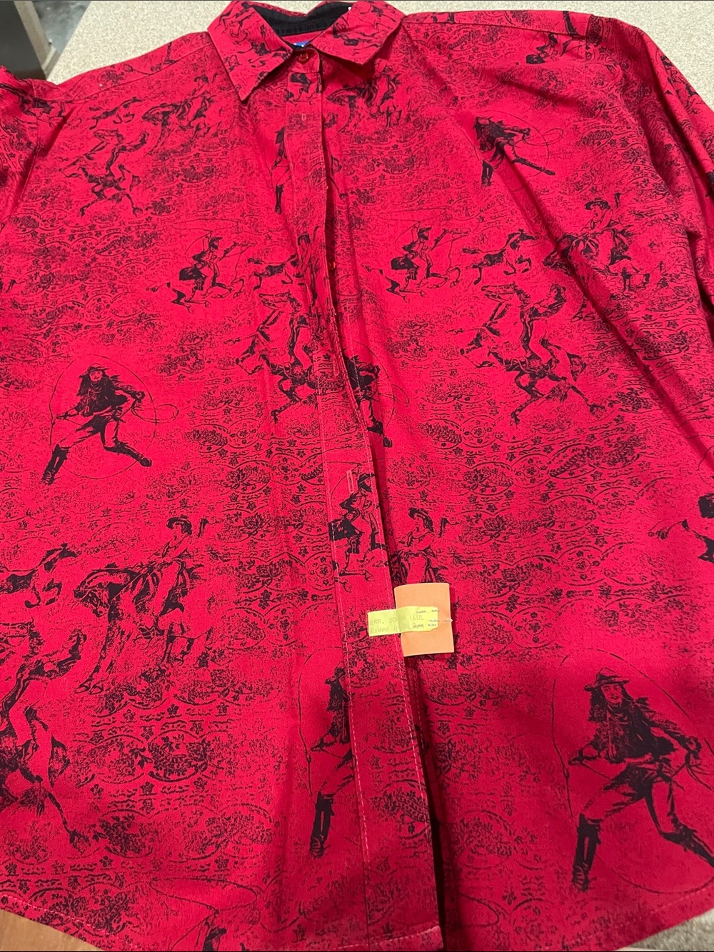 Wrangler Red Button-Down Shirt with Black Western Rider Print Size Medium